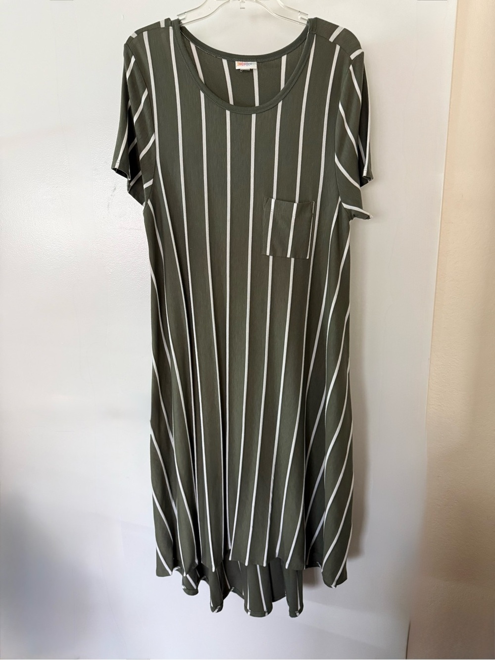 LuLaRoe Olive Green Vertical Stripe Midi Dress
